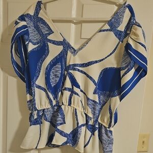 Nine West Blue and White Patterned Blouse